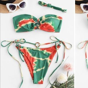 ZAFUL Ribbed Tie Dye O Ring Lace Up Bikini (NEW)